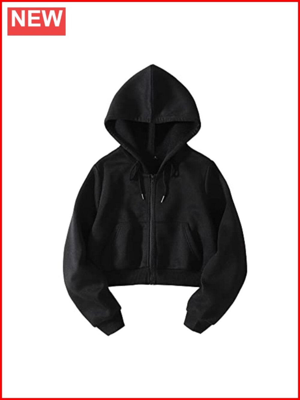 Fleece Full Zip Cropped Hoodie Sweatshirt Drawstring Pockets